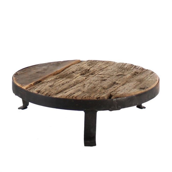 Traditional Style Wooden Pedestal with Metal Frame, Medium, Brown and Black