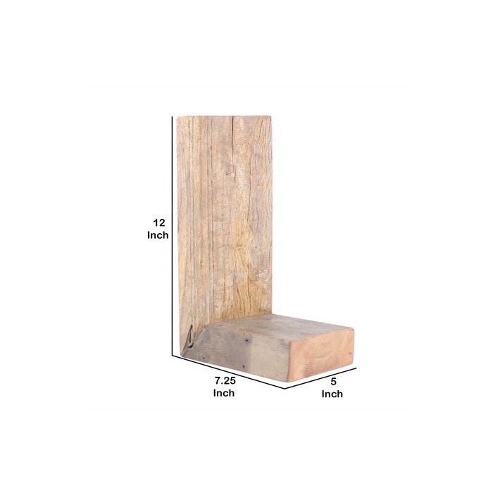 Traditional Wooden L Shaped Shelf in Distressed Finish, Brown