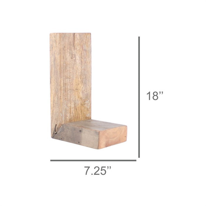 Traditional Wooden L Shaped Shelf in Distressed Finish, Brown