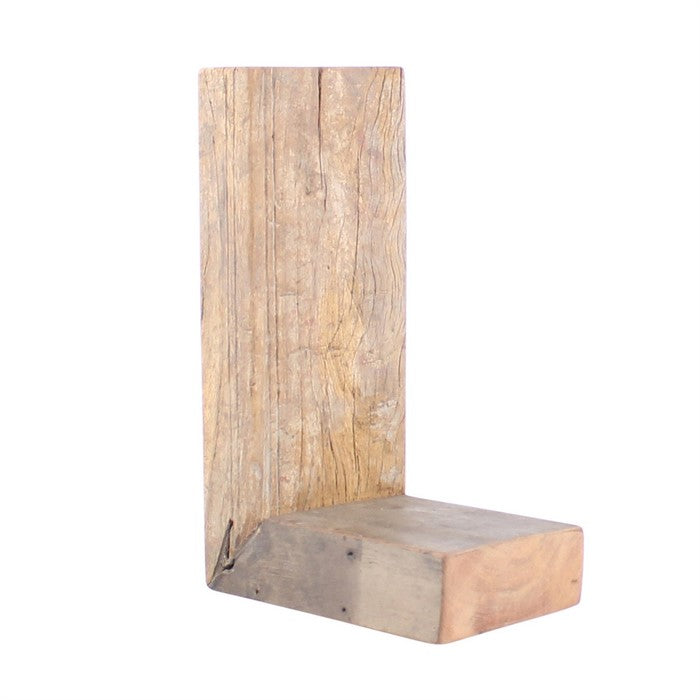 Traditional Wooden L Shaped Shelf in Distressed Finish, Brown