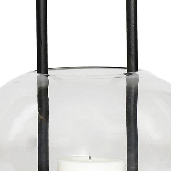 Modern Styled Metal Lamp with Top Loop and Bubble Glass Hurricane, Black