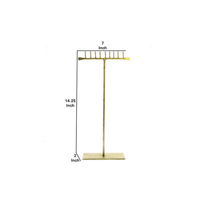 Forged 14 inch T Shape Iron Jewellery Stand with Flat Base, Gold