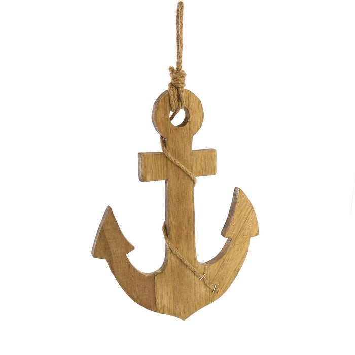 Contemporary Styled Wooden Large Size Anchor with Rope, Brown