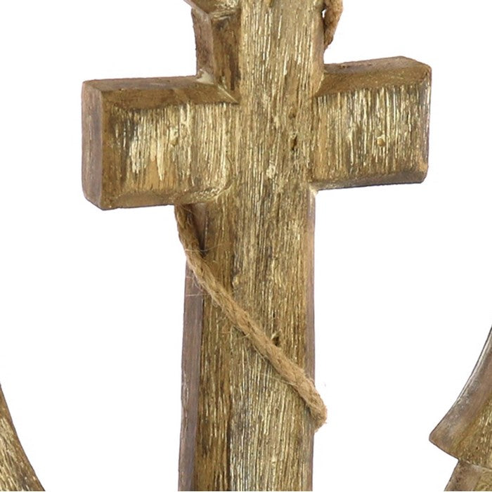 Contemporary Styled Wooden Large Size Anchor with Rope, Brown