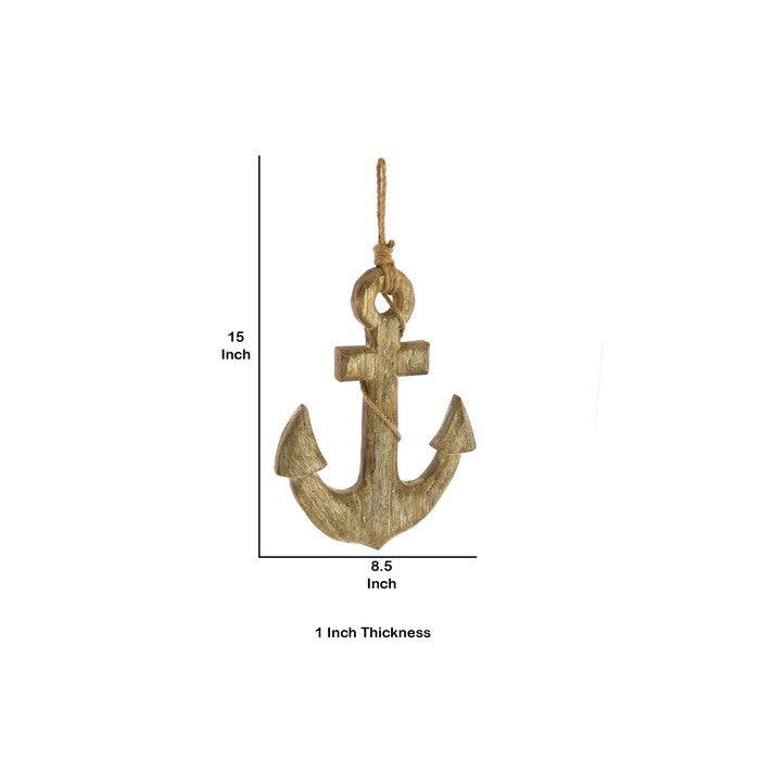 Contemporary Styled Wooden Large Size Anchor with Rope, Brown
