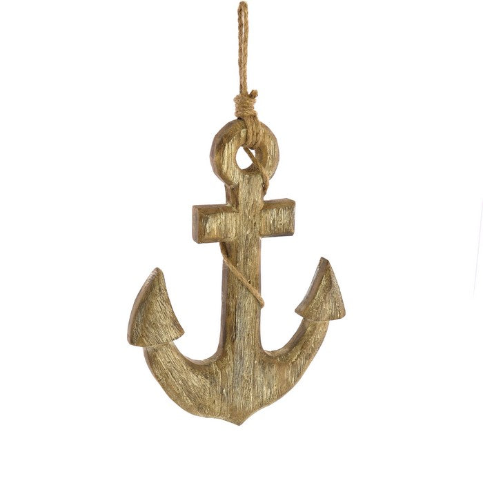 Contemporary Styled Wooden Large Size Anchor with Rope, Brown