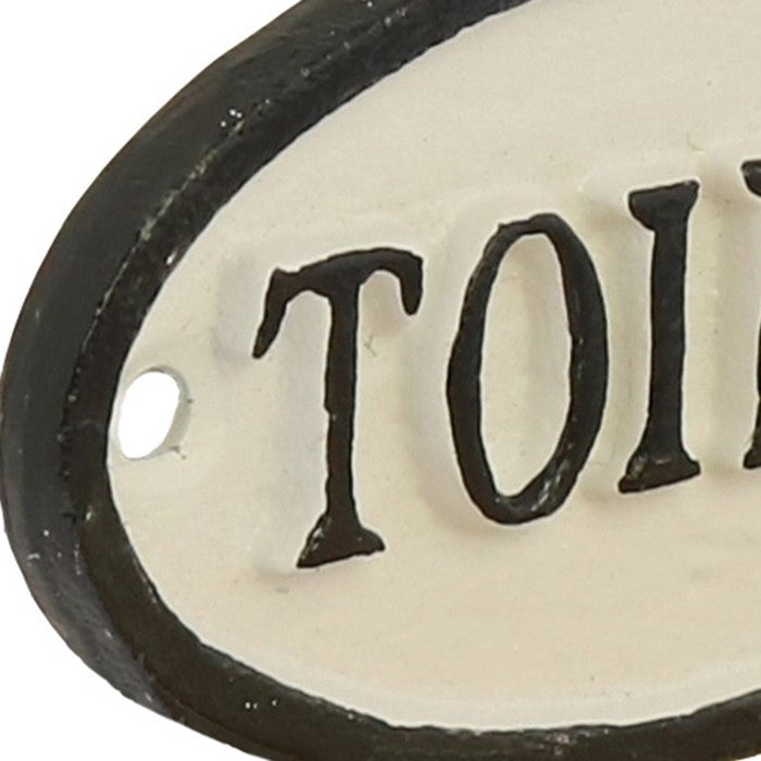 Traditional Metal Toilet Sign with Hand Painted Design, Black and White