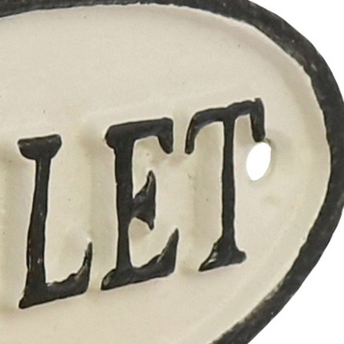 Traditional Metal Toilet Sign with Hand Painted Design, Black and White