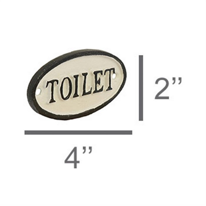 Traditional Metal Toilet Sign with Hand Painted Design, Black and White