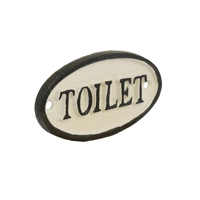 Traditional Metal Toilet Sign with Hand Painted Design, Black and White