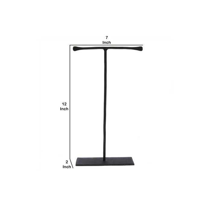 Forged T Shape Iron Jewellery Stand with Flat Base, Black