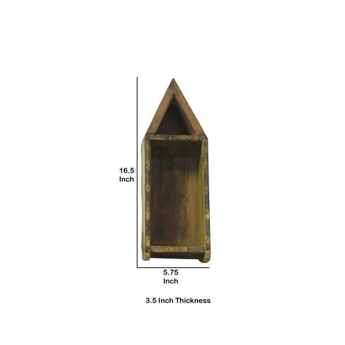 Wooden Wall Mount with Brick Mold House Shape Design, Brown
