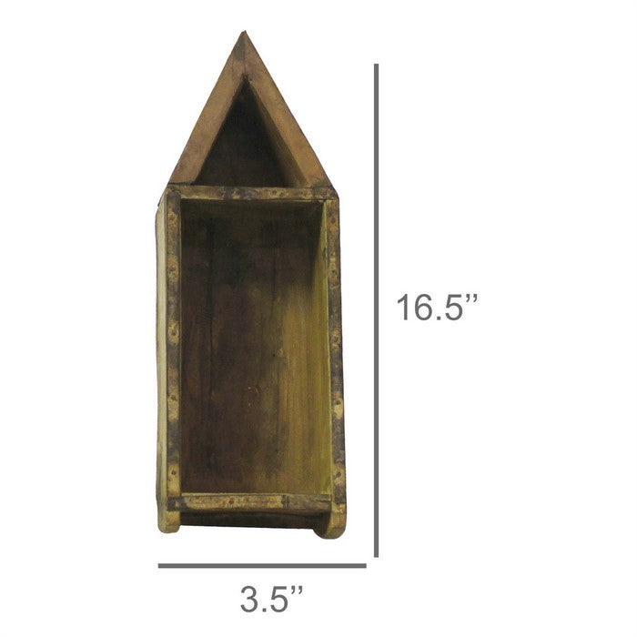 Wooden Wall Mount with Brick Mold House Shape Design, Brown