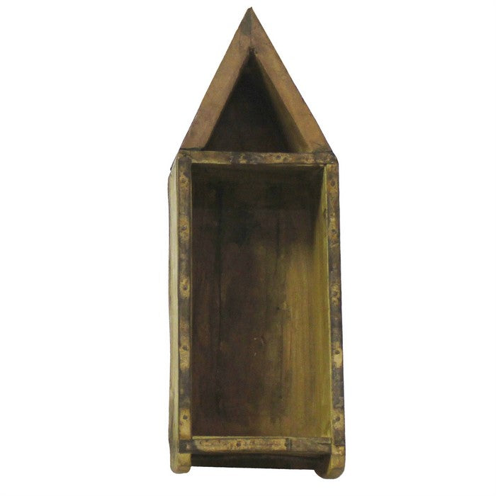 Wooden Wall Mount with Brick Mold House Shape Design, Brown
