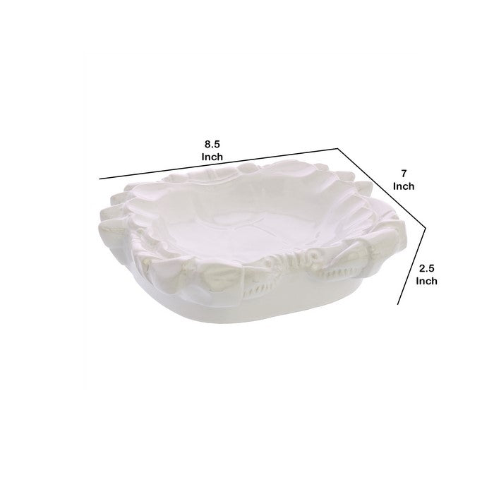 Transitional Styled Ceramic Crab Shaped Large Soap Dish, White