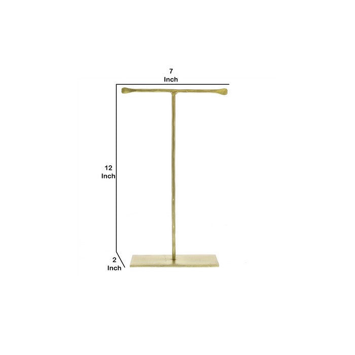 Forged T Shape 12 inch Iron Jewellery Stand with Flat Base, Gold