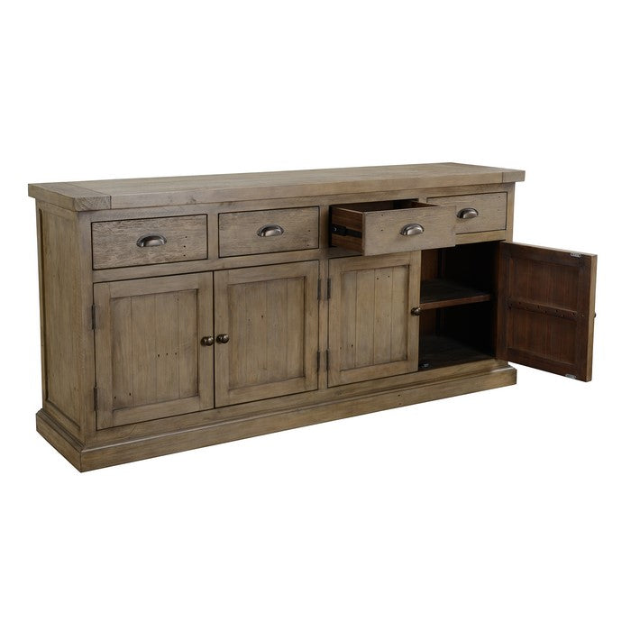 4 Drawer Transitional Wooden Sideboard with Cabinet Storage, Brown
