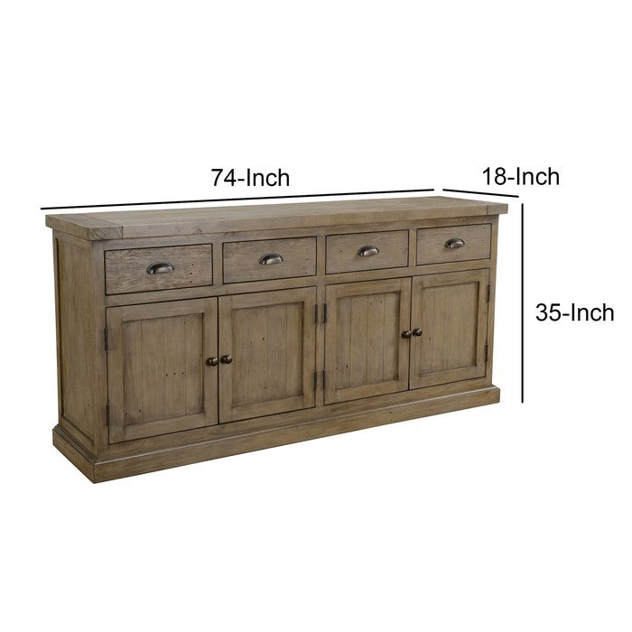 4 Drawer Transitional Wooden Sideboard with Cabinet Storage, Brown