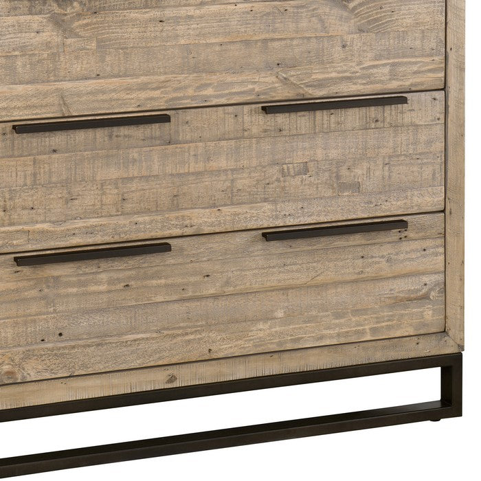 Wooden 5 Drawer Dresser with Bar Handles and Metal Sled Base, Taupe Brown