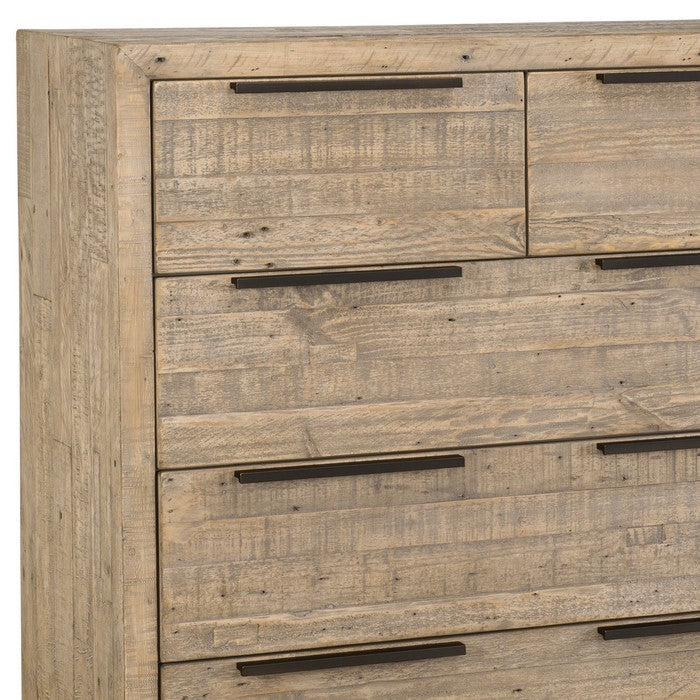 Wooden 5 Drawer Dresser with Bar Handles and Metal Sled Base, Taupe Brown