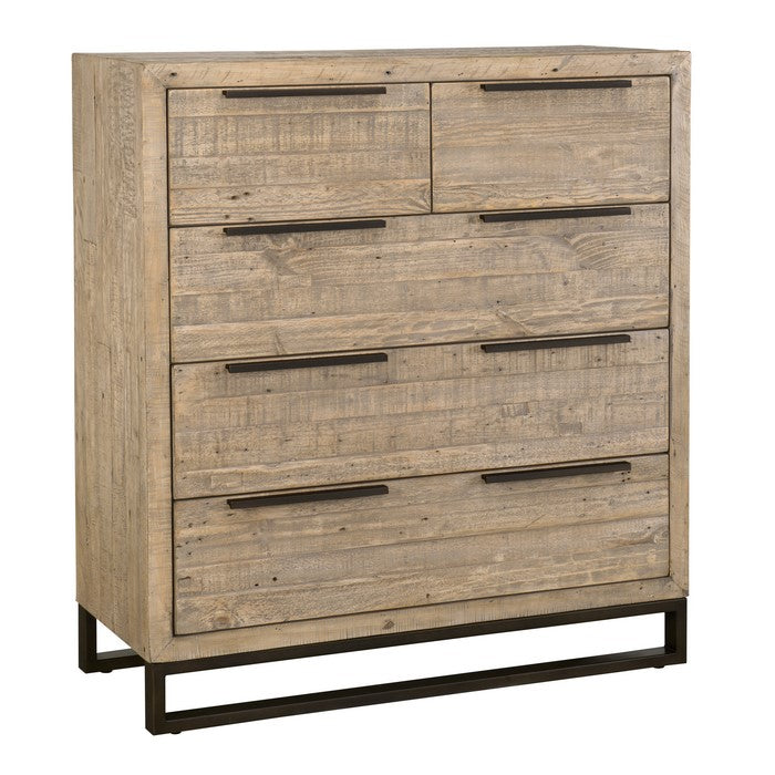 Wooden 5 Drawer Dresser with Bar Handles and Metal Sled Base, Taupe Brown
