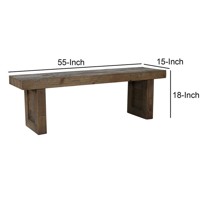55 Inch Plank Style Wooden Bench, Rustic Brown