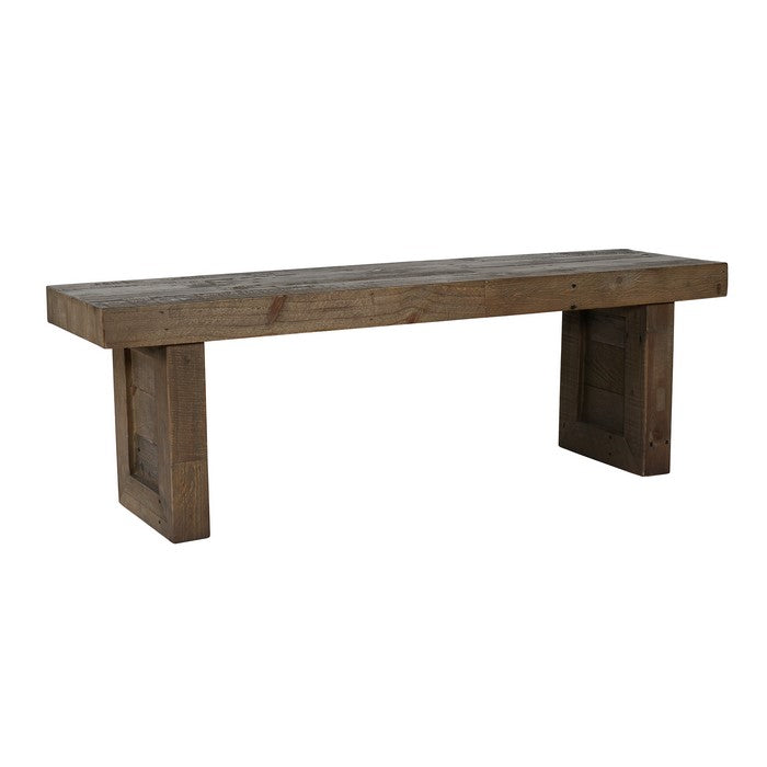 55 Inch Plank Style Wooden Bench, Rustic Brown