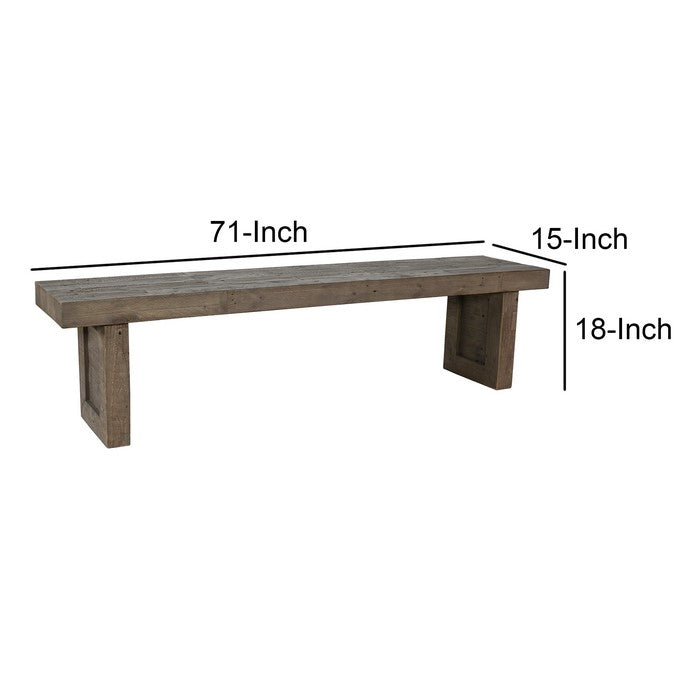 71 Inch Plank Style Wooden Bench, Rustic Brown