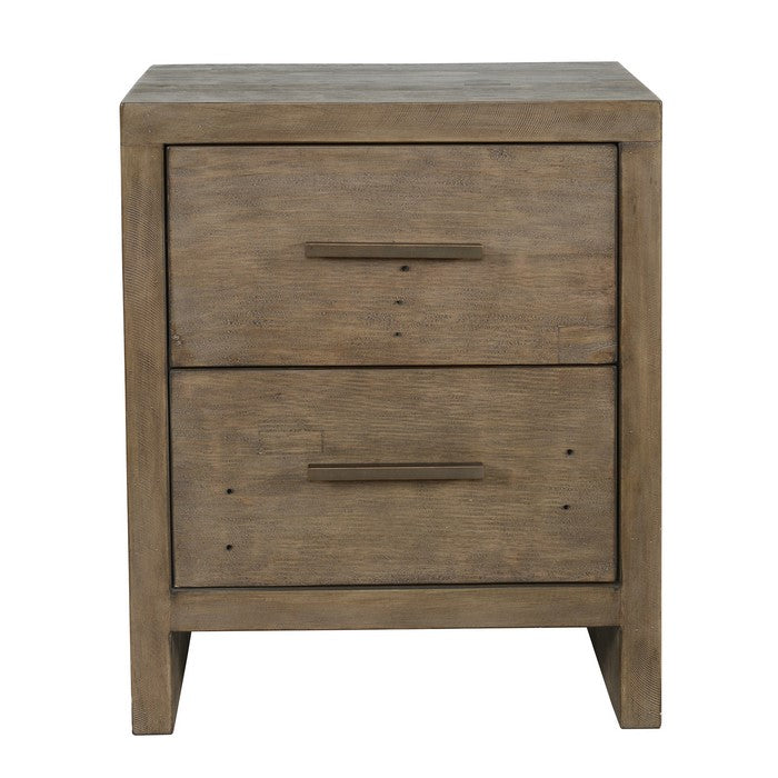 2 Drawer Nightstand with Plank Design and Bar Handles, Brown