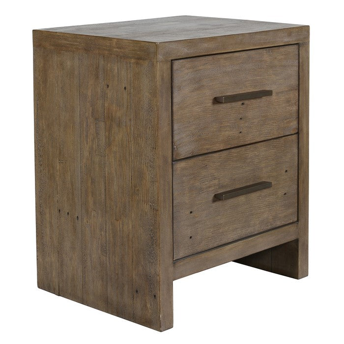 2 Drawer Nightstand with Plank Design and Bar Handles, Brown
