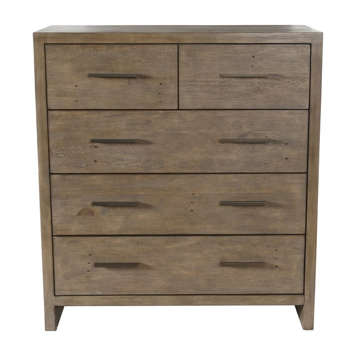5 Drawer Dresser with Plank Design and Bar Handles, Brown
