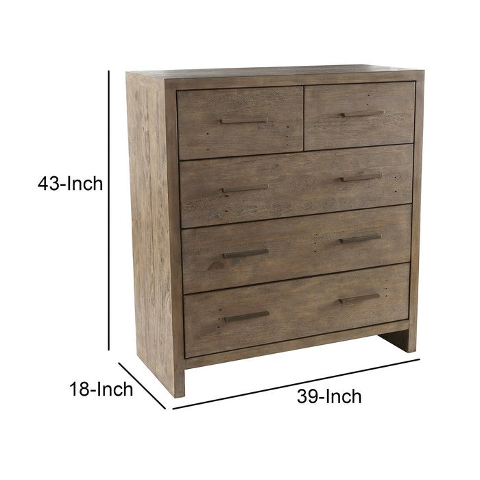 5 Drawer Dresser with Plank Design and Bar Handles, Brown