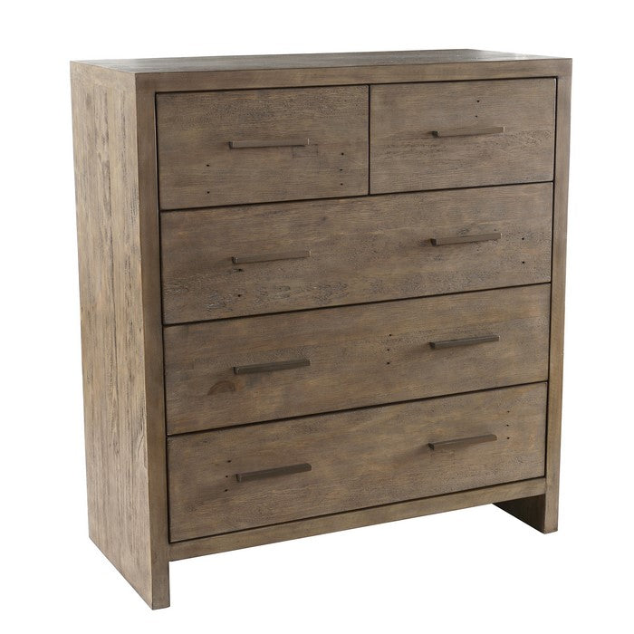 5 Drawer Dresser with Plank Design and Bar Handles, Brown
