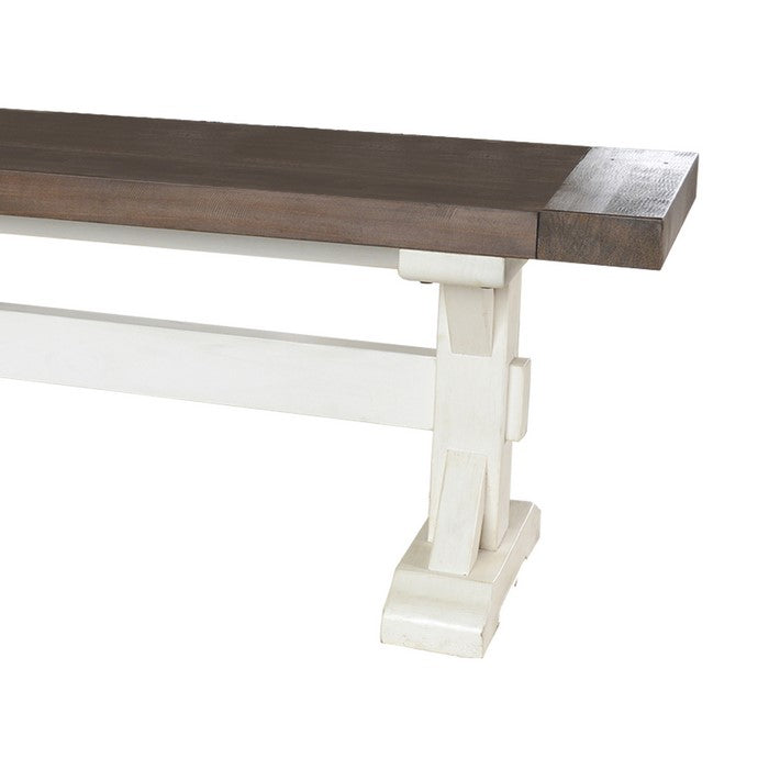 Two Tone Wooden Bench with Trestle Base, Brown and White