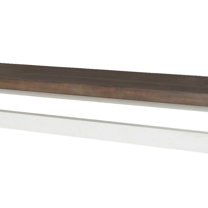 Two Tone Wooden Bench with Trestle Base, Brown and White