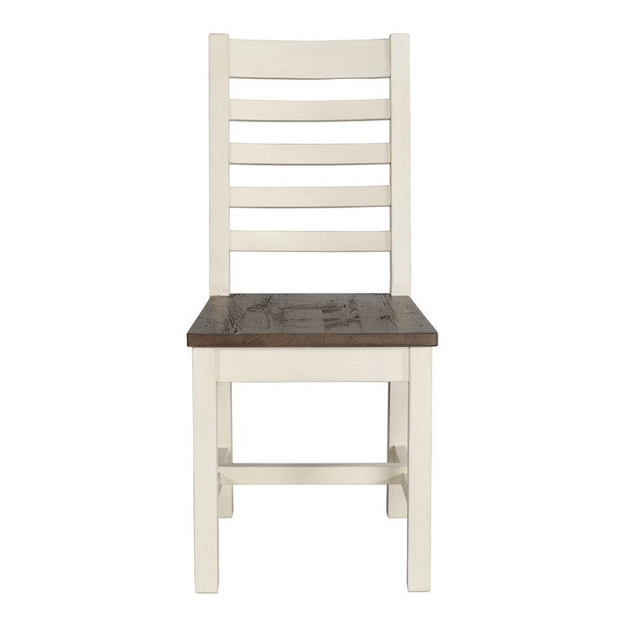 Farmhouse Wooden Dining Chair with Slatted Back, Brown and White