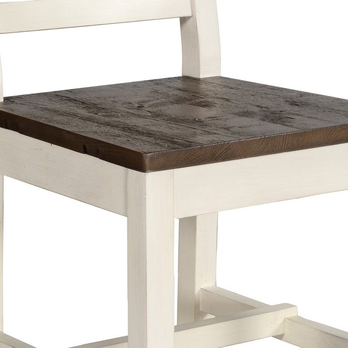 Farmhouse Wooden Dining Chair with Slatted Back, Brown and White