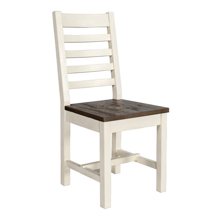 Farmhouse Wooden Dining Chair with Slatted Back, Brown and White