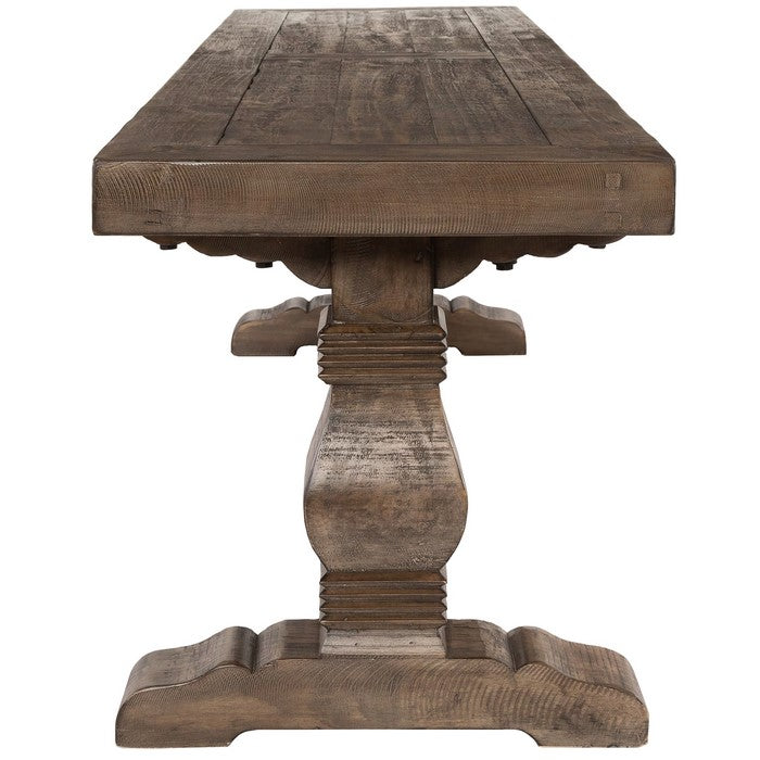 66 Inch Plank Top Wooden Bench with Pedestal Base, Brown