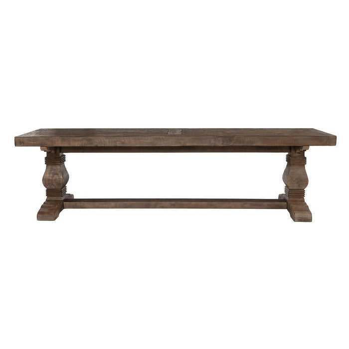 66 Inch Plank Top Wooden Bench with Pedestal Base, Brown