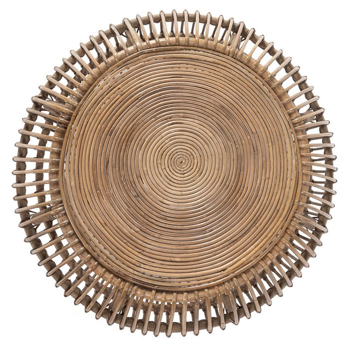 Handwoven Round Rattan Coffee Table with Concentric Circle Top, Brown