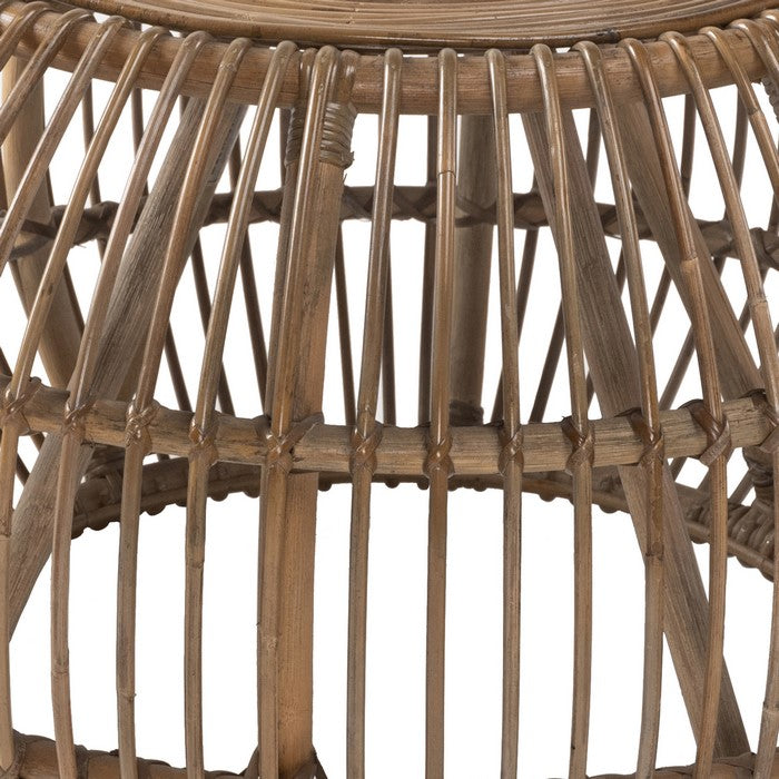 Handwoven Round Rattan Coffee Table with Concentric Circle Top, Brown