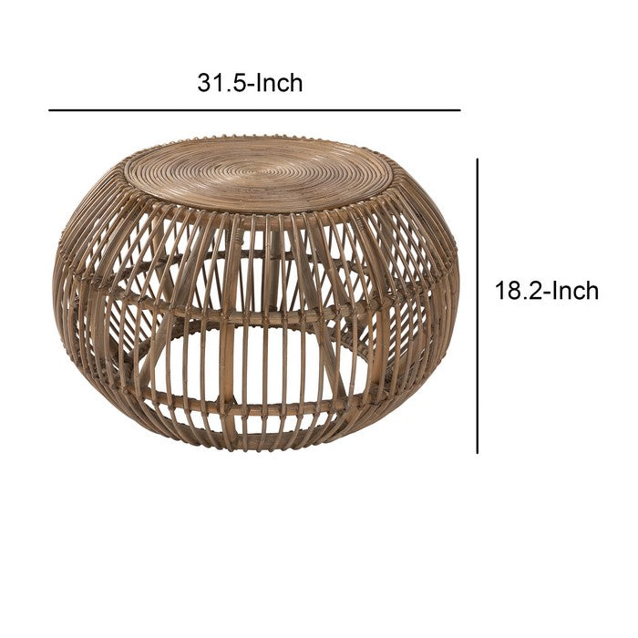 Handwoven Round Rattan Coffee Table with Concentric Circle Top, Brown