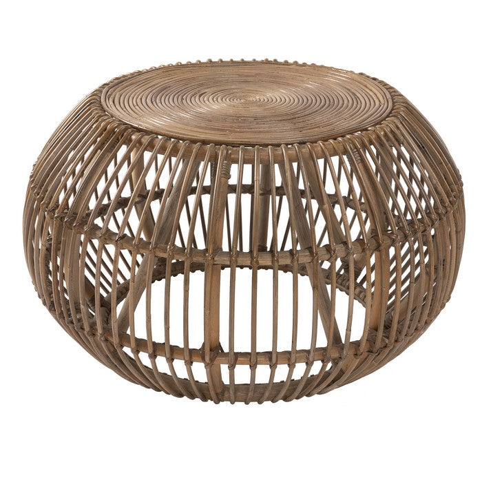 Handwoven Round Rattan Coffee Table with Concentric Circle Top, Brown