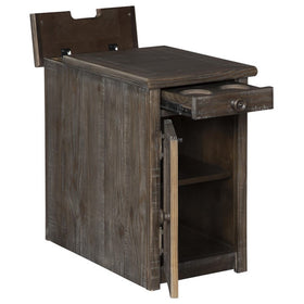 1 Door Chair Side End Table with Power Strip and Pull Out Tray,Rustic Brown