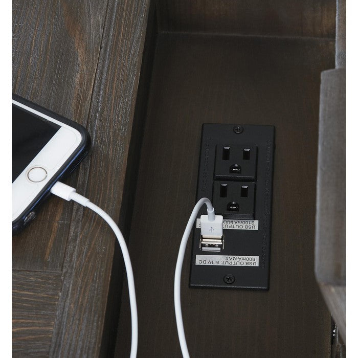 1 Door Chair Side End Table with Power Strip and Pull Out Tray,Rustic Brown