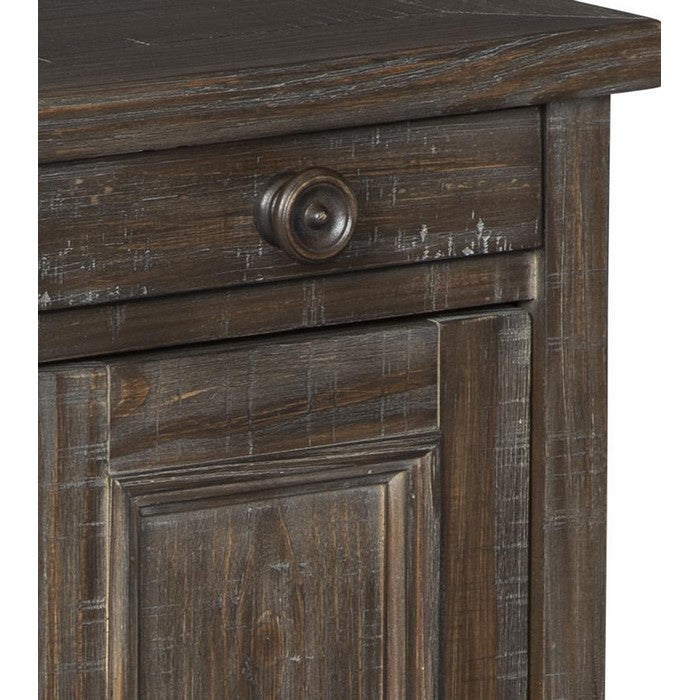 1 Door Chair Side End Table with Power Strip and Pull Out Tray,Rustic Brown