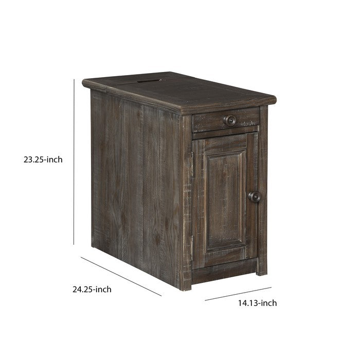 1 Door Chair Side End Table with Power Strip and Pull Out Tray,Rustic Brown