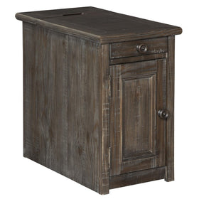 1 Door Chair Side End Table with Power Strip and Pull Out Tray,Rustic Brown