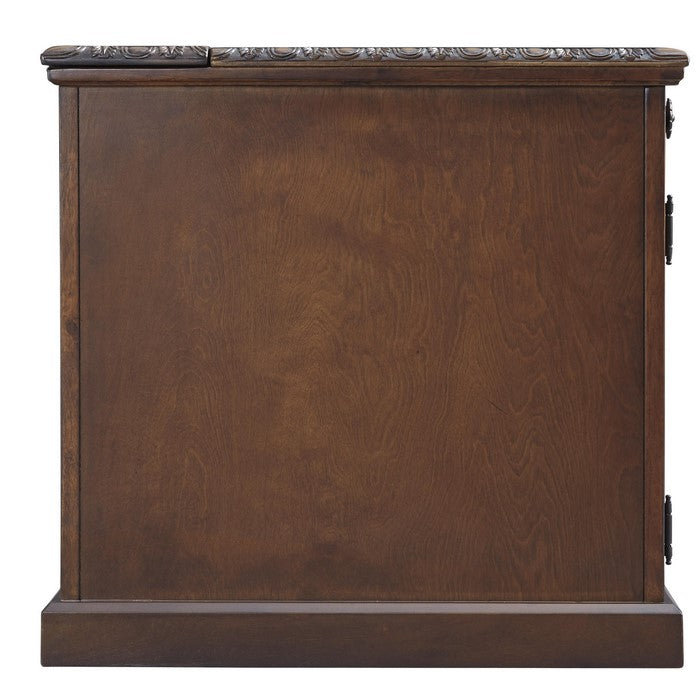 1 Door Chair Side End Table with Pull Out Tray and Power Strip, Brown